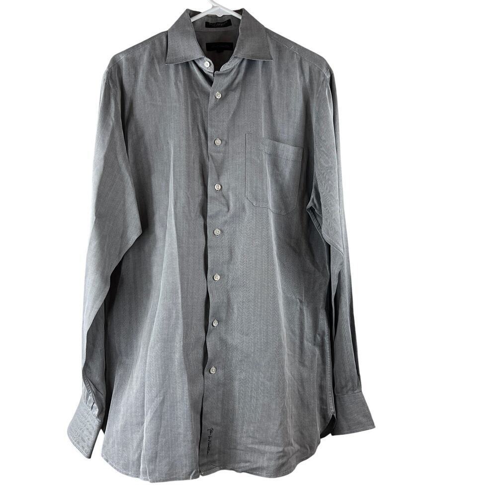 John W. Nordstrom Mens‎ Dress Shirt Gray Herringbone Point Collar 15 1/2 - 37
